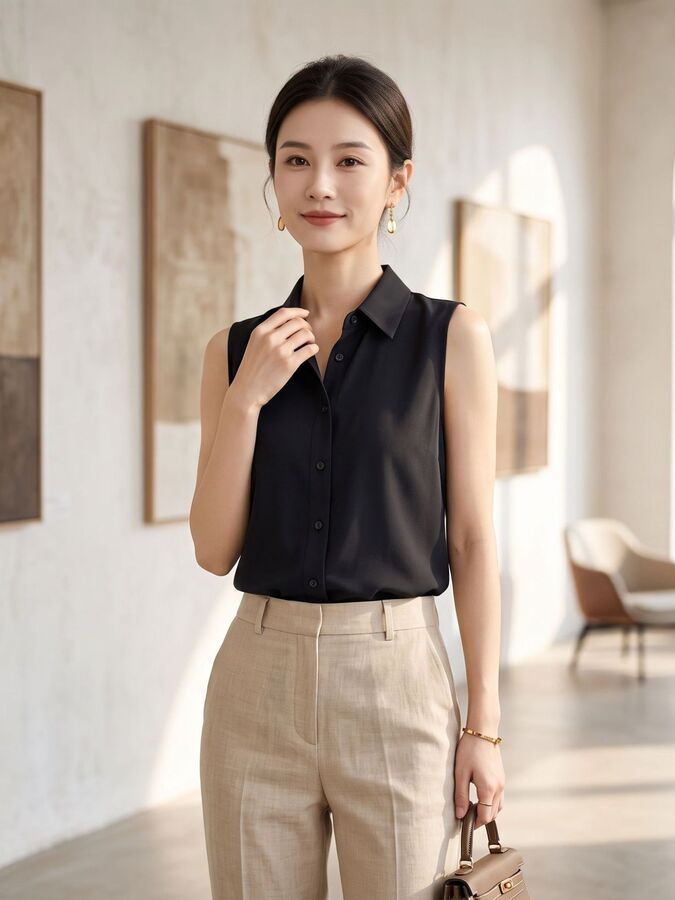 Solid Silk Sleeveless Shirt