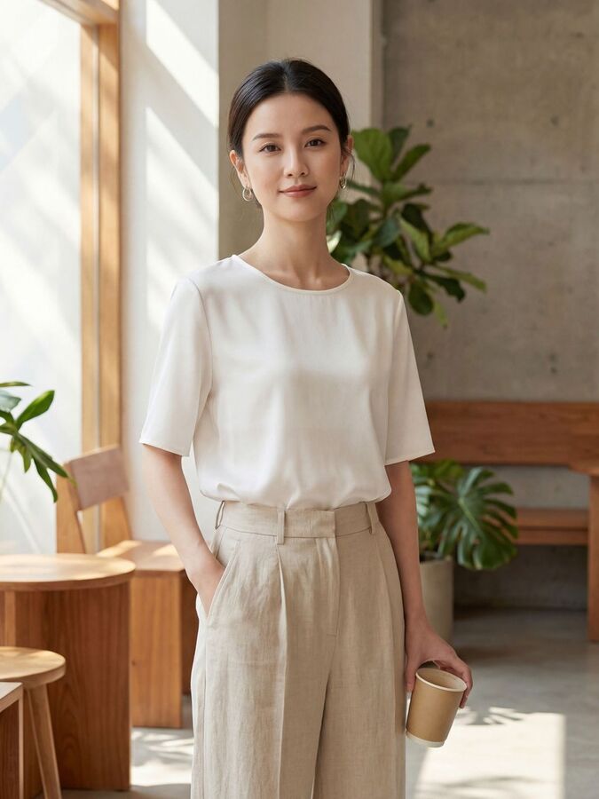 Solid Silk Short Sleeve Top