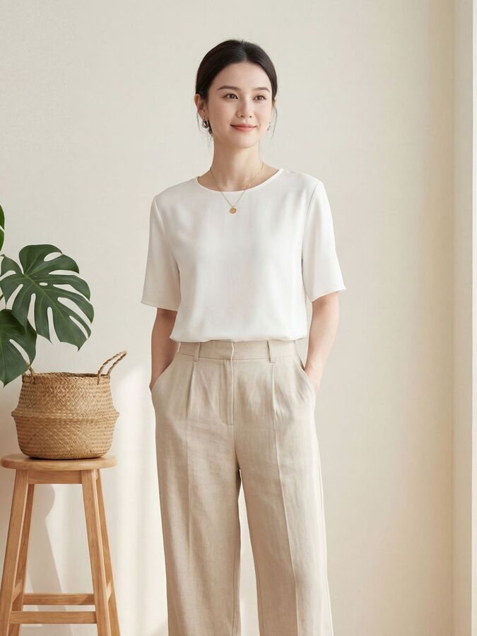 Solid Silk Short Sleeve Top view 2