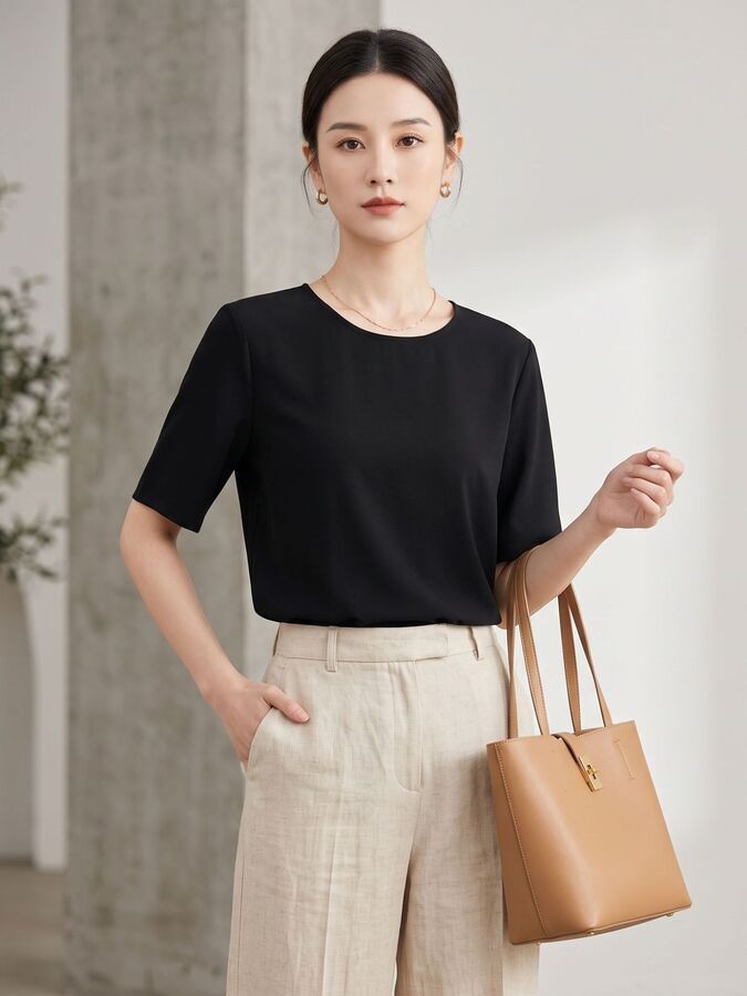 Solid Silk Short Sleeve Top view 4