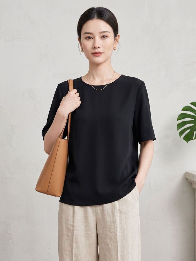 Solid Silk Short Sleeve Top view 5