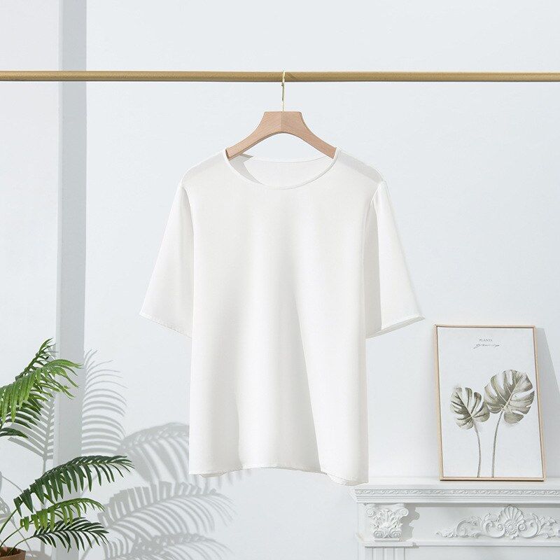 Solid Silk Short Sleeve Top view 7