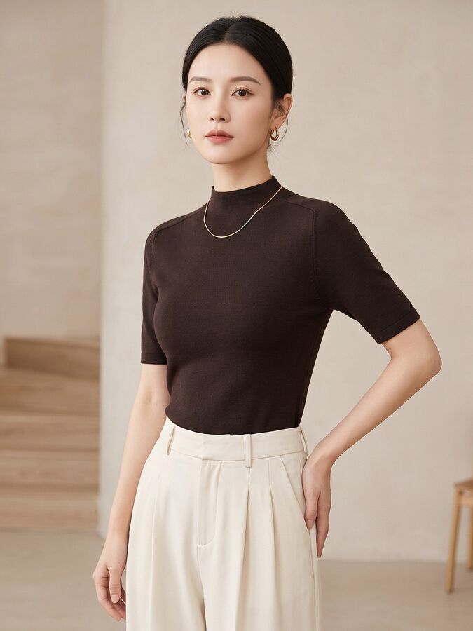 Solid Knit Short Sleeve Top