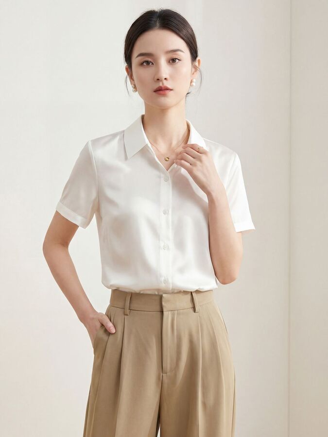 Solid Silk Short Sleeve Shirt