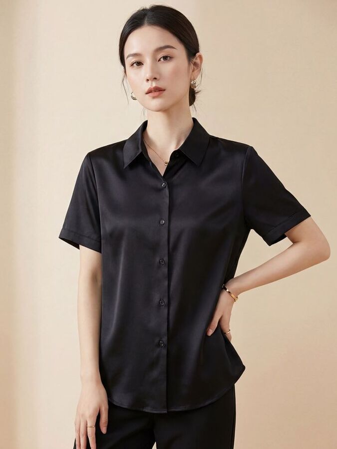 Camisa de Seda Lisa Manga Corta view 5