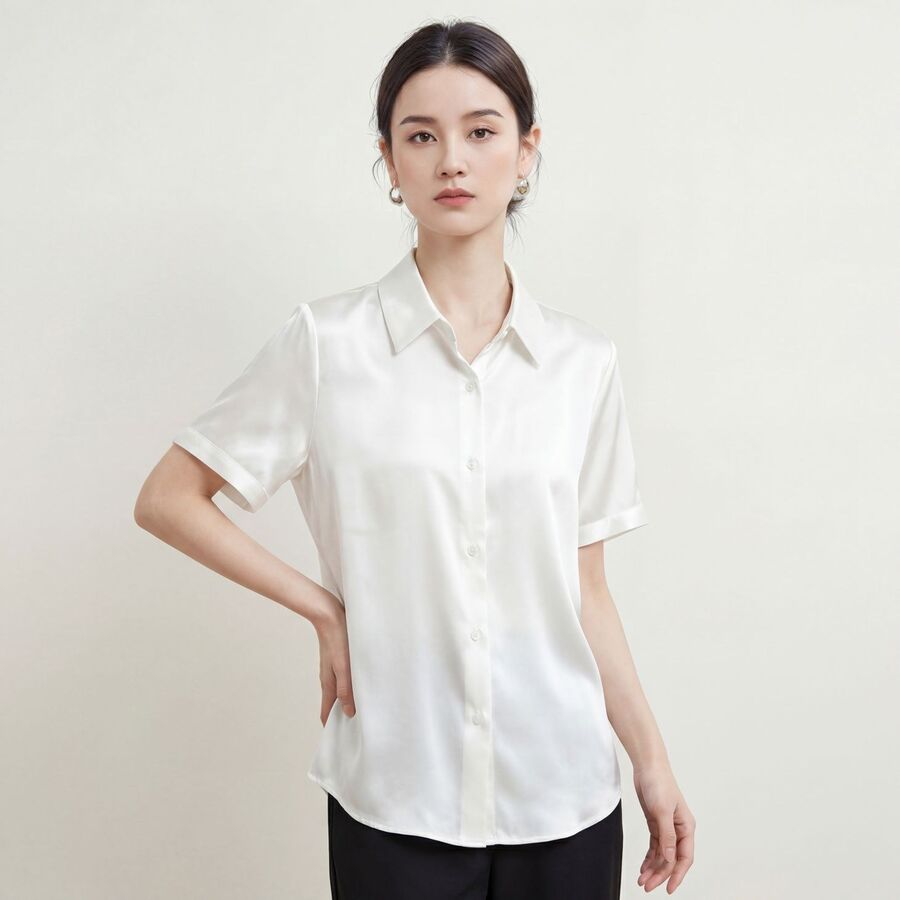 Camisa de Seda Lisa Manga Corta view 6