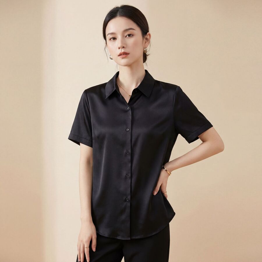 Camisa de Seda Lisa Manga Corta view 7