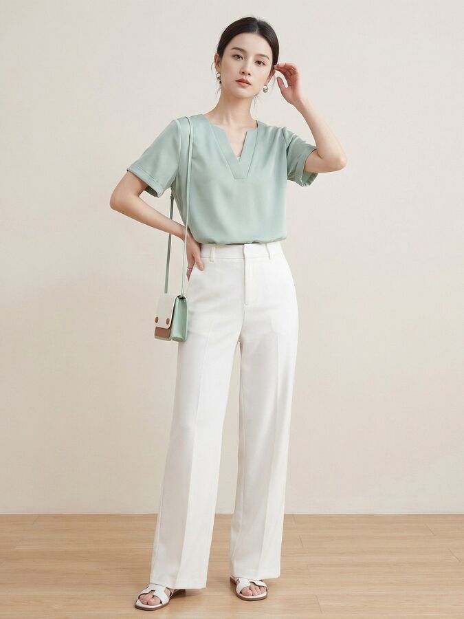 Solid Silk Short Sleeve Top