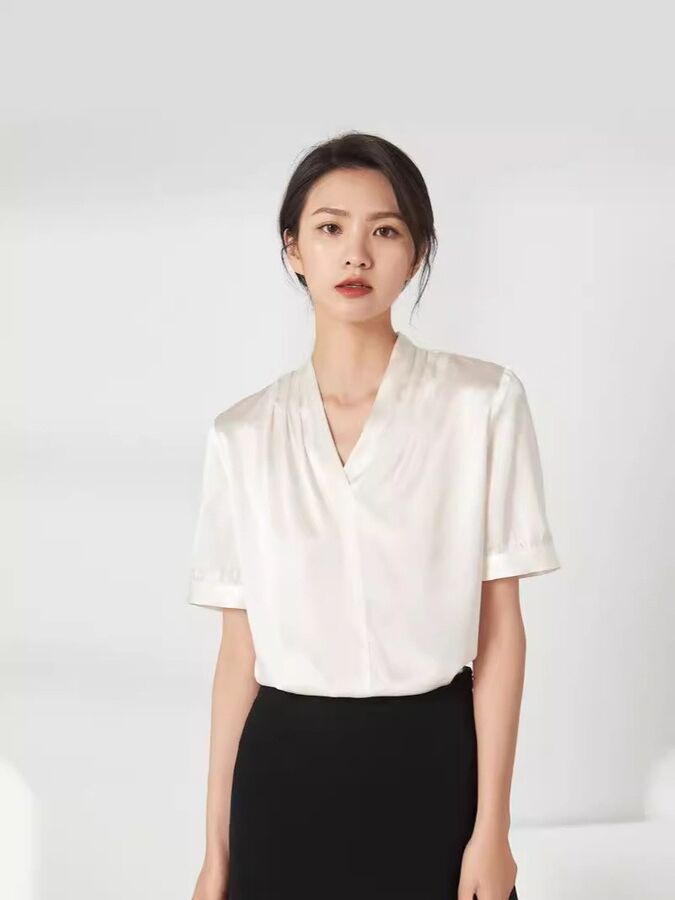 Solid Silk Short Sleeve Top