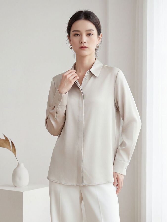 Silk Satin Long Sleeve Loose Shirt
