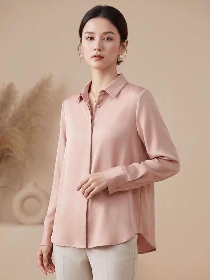 Chemise ample en satin de soie à manches longues view 5