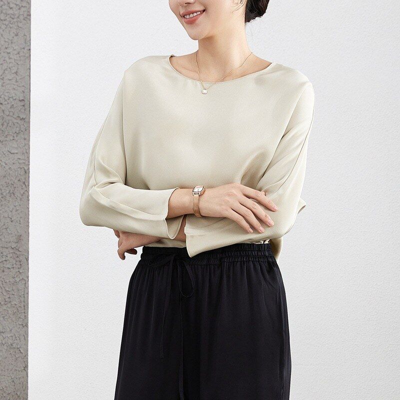 Silk Long Sleeve Round Neck Top