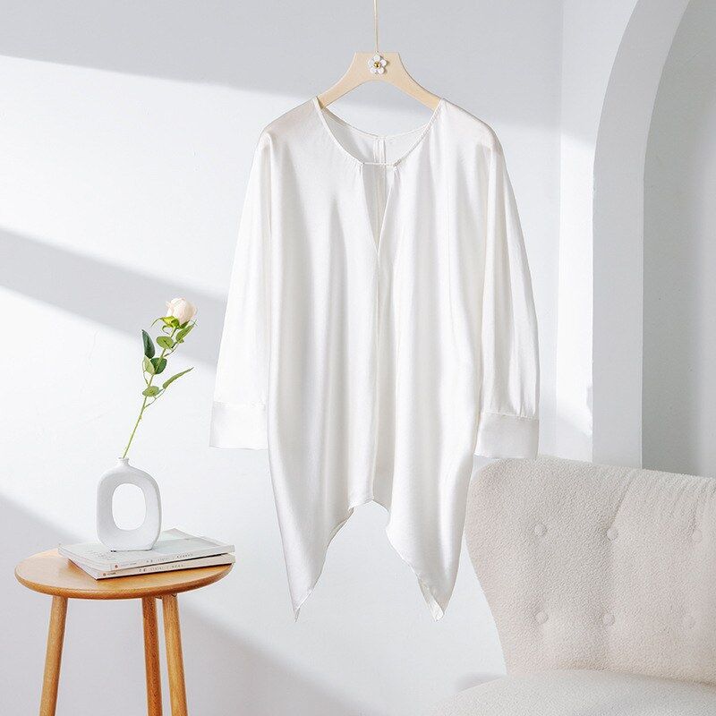Camisa de Seda Satén Cuello en V Holgada view 6