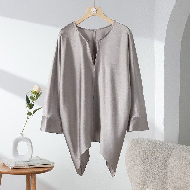 Camisa de Seda Satén Cuello en V Holgada view 8