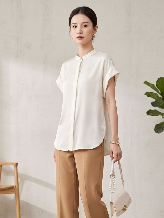 Silk short sleeve French office shirt