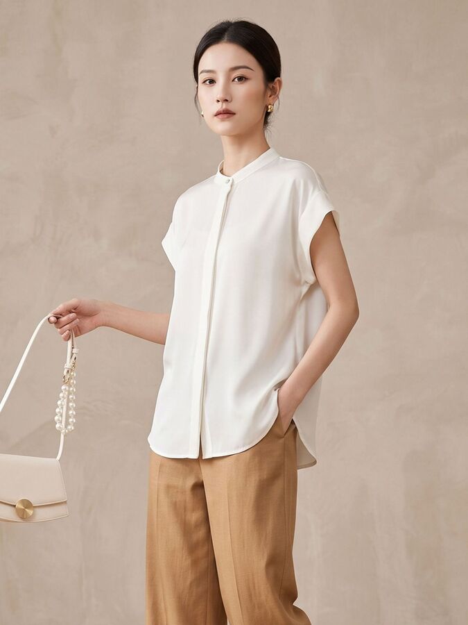 Silk Short Sleeve French Office Shirt view 2