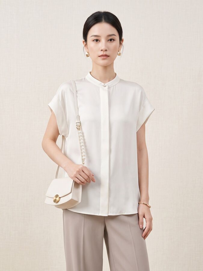 Silk Short Sleeve French Office Shirt view 3