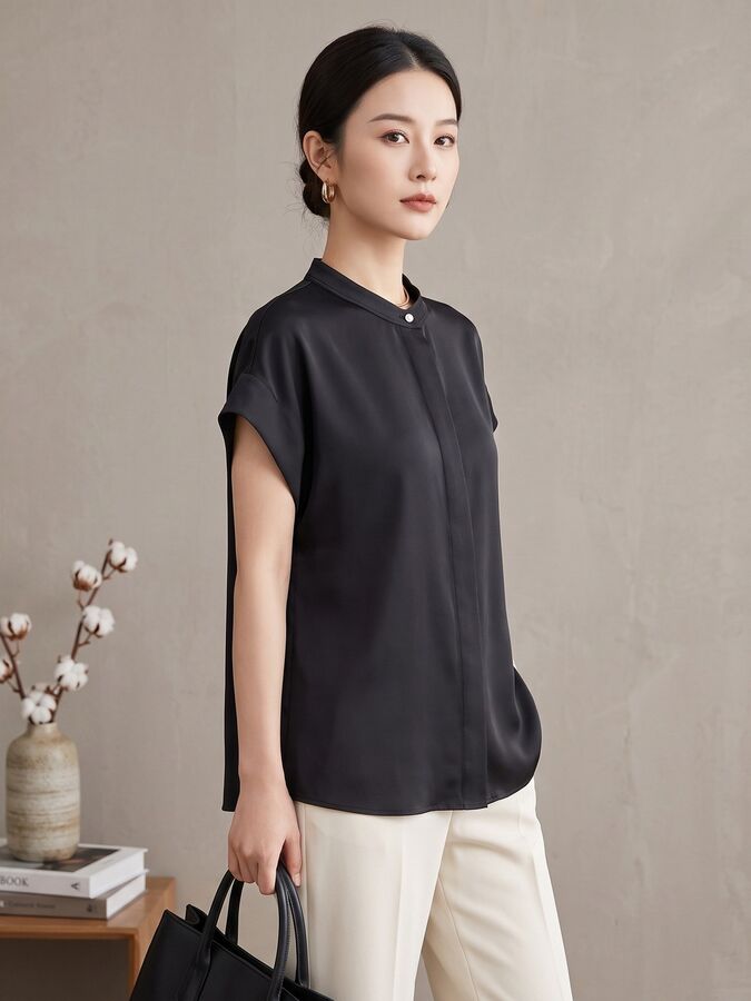 Silk Short Sleeve French Office Shirt view 5