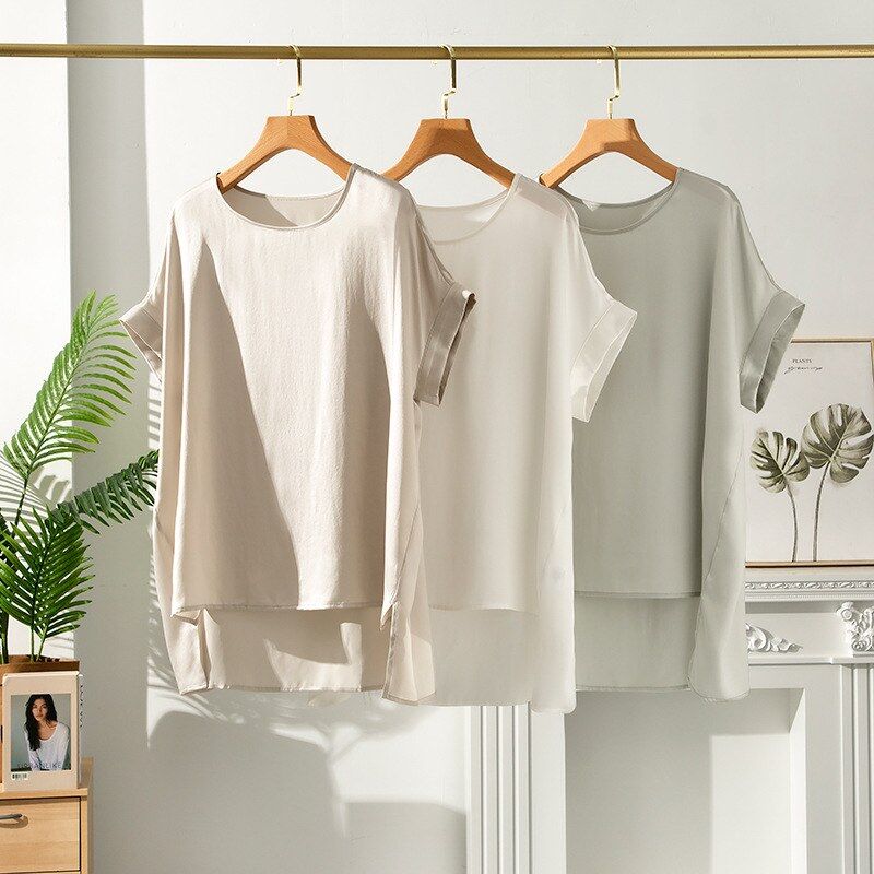 Silk short sleeve solid color top