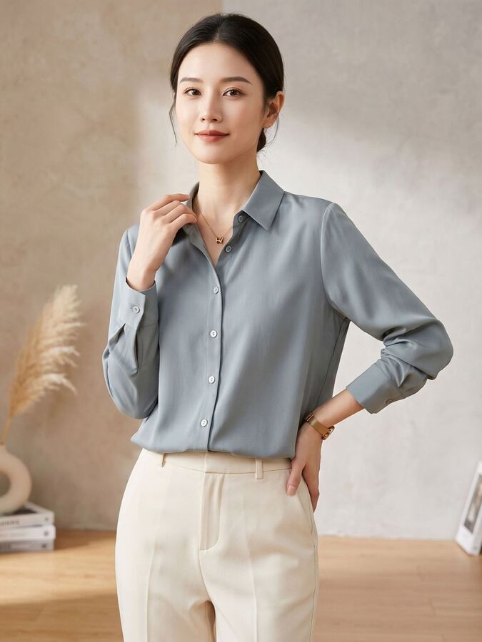 Silk long sleeve button down shirt