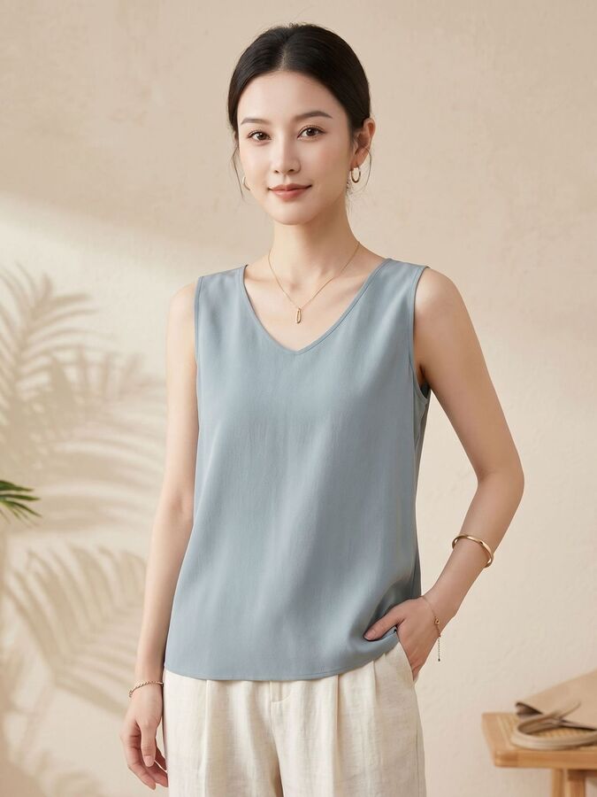 Silk V neck sleeveless tank top