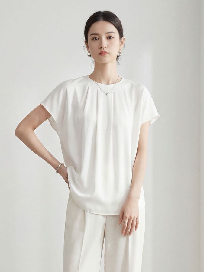 Silk short sleeve crew neck T shirt