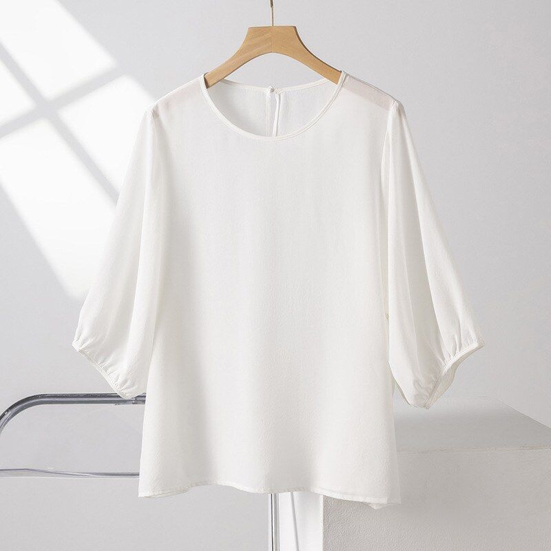 Camiseta de Seda de Manga Corta con Cuello Redondo view 6