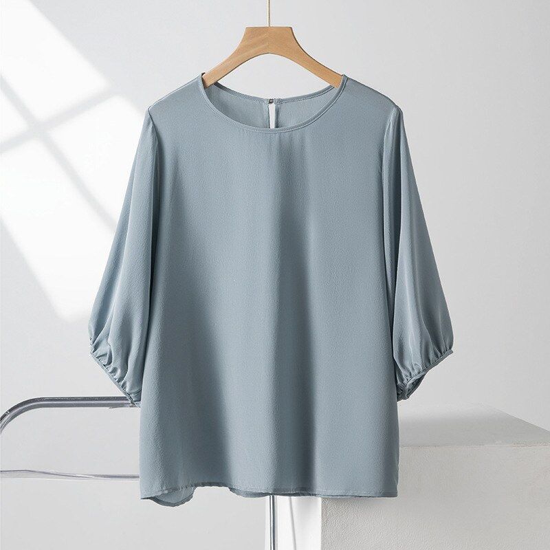 Camiseta de Seda de Manga Corta con Cuello Redondo view 8