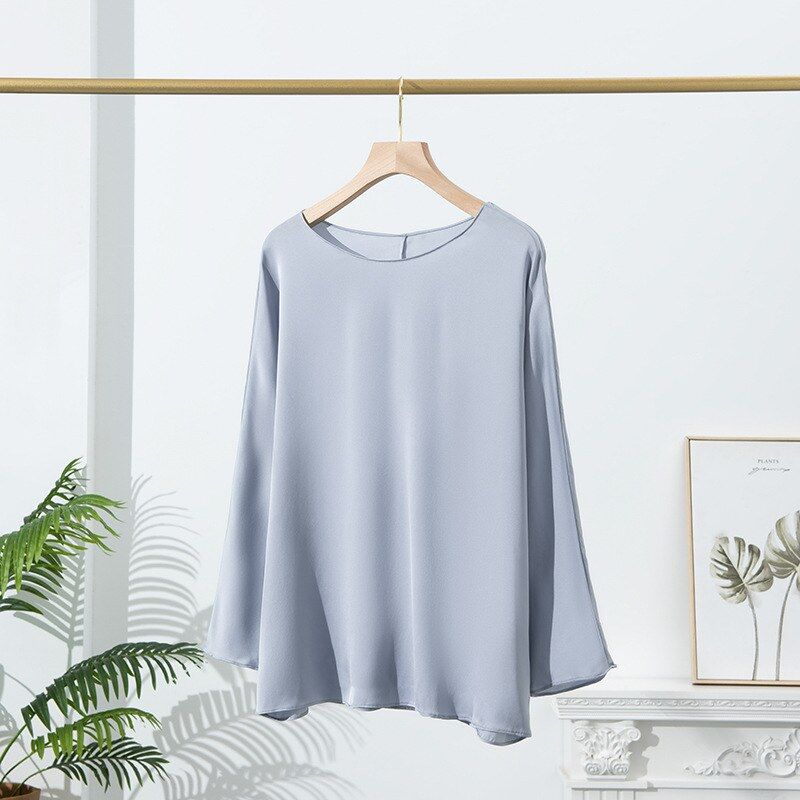Silk long sleeve crew neck T shirt