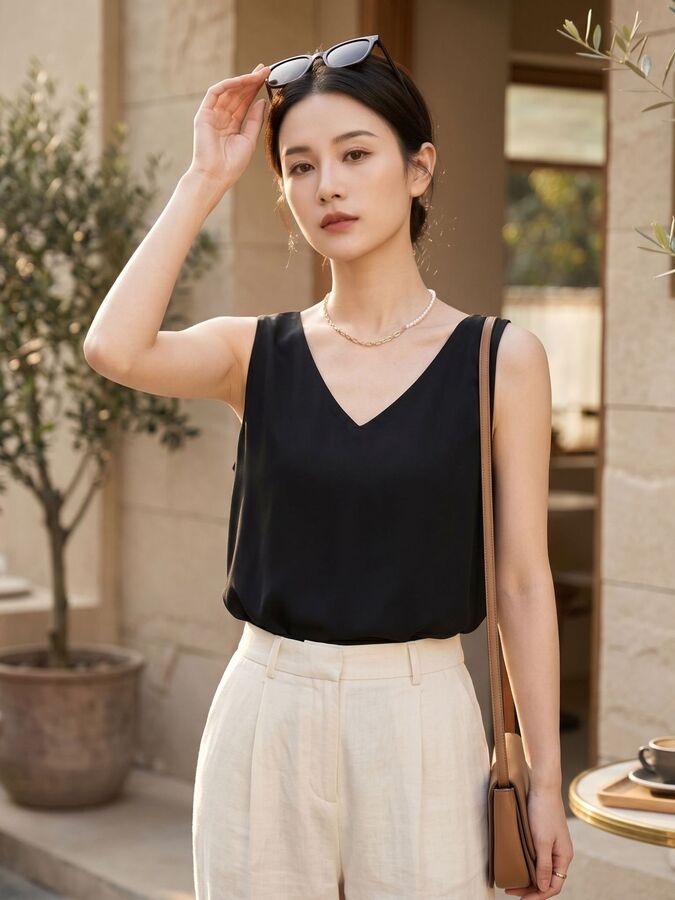 Silk White Sleeveless Two-Way Tank Top