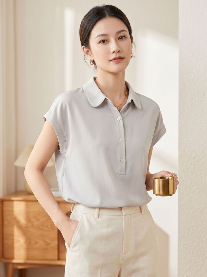 Silk Solid Short Sleeve Casual Shirt
