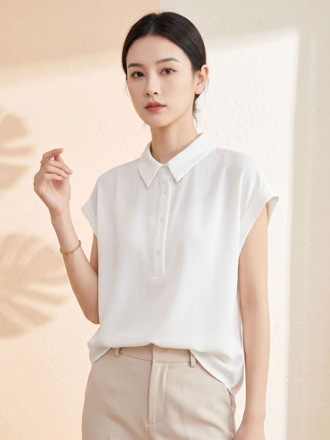 Chemise Décontractée en Soie Manches Courtes Unie view 4