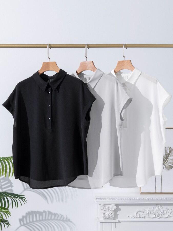 Chemise Décontractée en Soie Manches Courtes Unie view 5