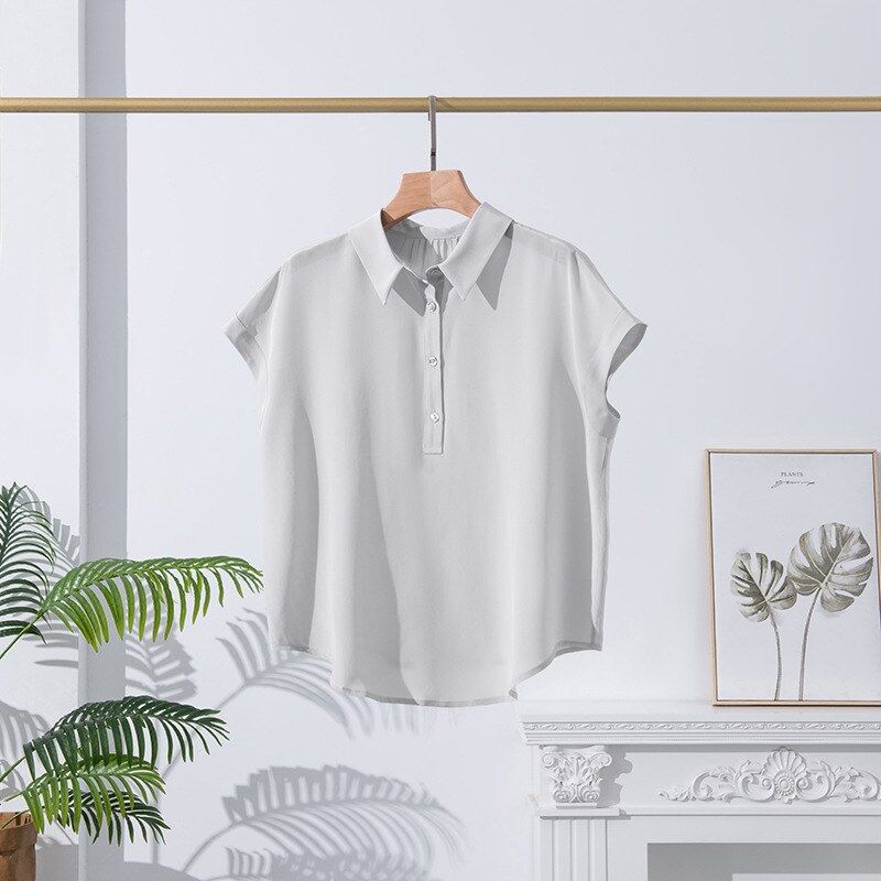 Chemise Décontractée en Soie Manches Courtes Unie view 6