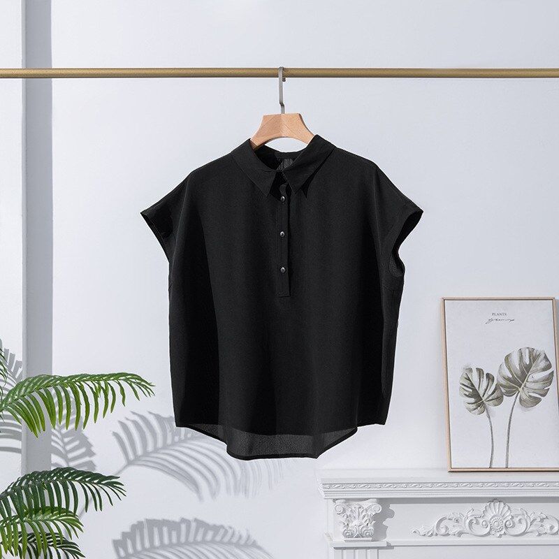 Chemise Décontractée en Soie Manches Courtes Unie view 7