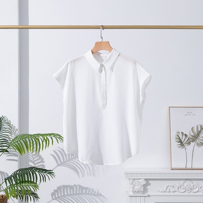Chemise Décontractée en Soie Manches Courtes Unie view 8