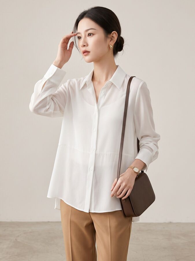 Silk Paneled Shirt Long Sleeve Square Neck view 4