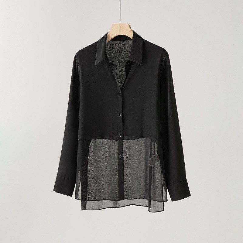 Silk Paneled Shirt Long Sleeve Square Neck view 7