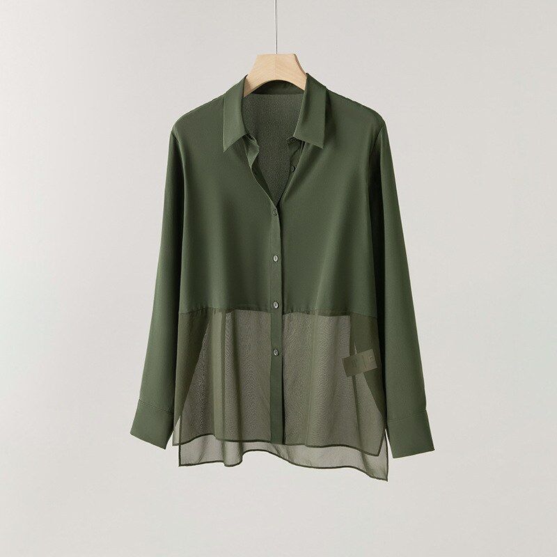 Silk Paneled Shirt Long Sleeve Square Neck view 8