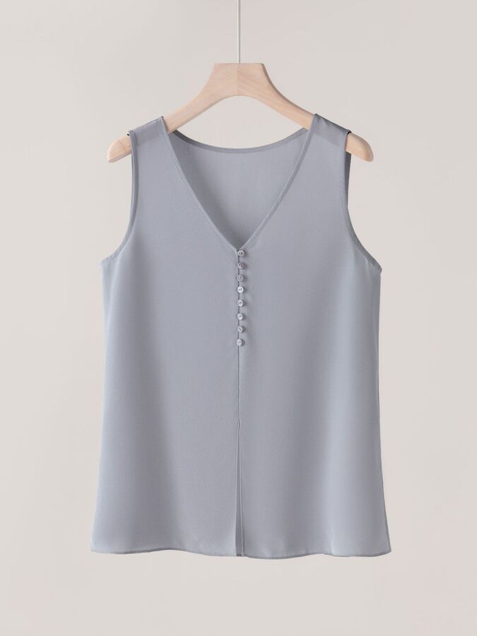 Silk V-Neck Tank Top Sleeveless in blue-grey