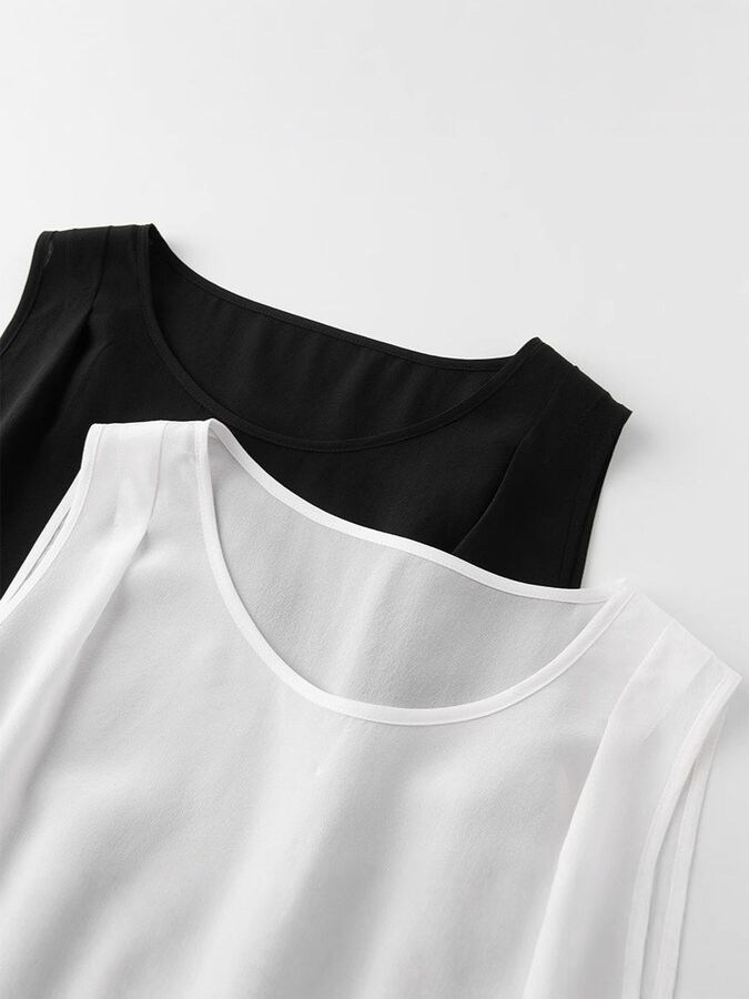 Tank Top Sutra Tanpa Lengan Leher Bulat view 3