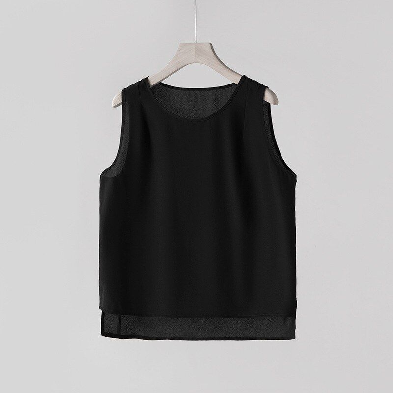 Tank Top Sutra Tanpa Lengan Leher Bulat view 7