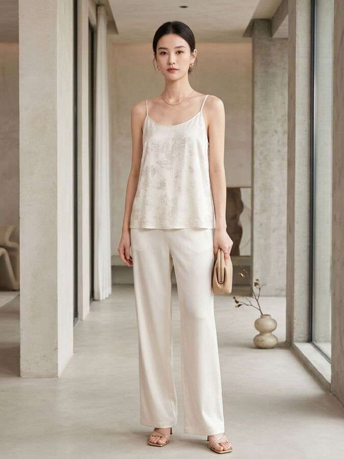 French Satin Camisole Tank Top in Black, Beige, and Angola red