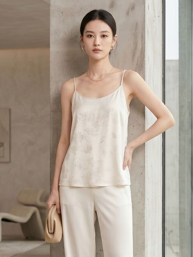 French Satin Camisole Tank Top view 2