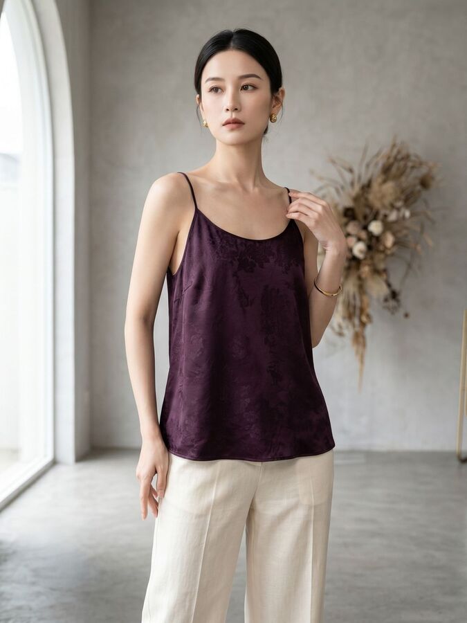 French Satin Camisole Tank Top view 3