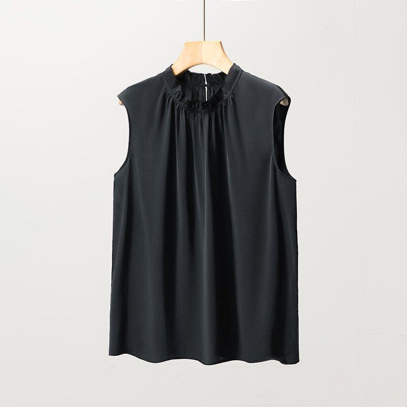 Satin Silk Ruffle Neck Sleeveless Top view 10