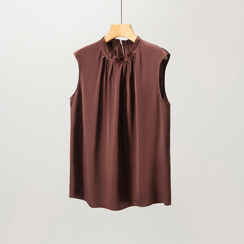 Satin Silk Ruffle Neck Sleeveless Top view 6