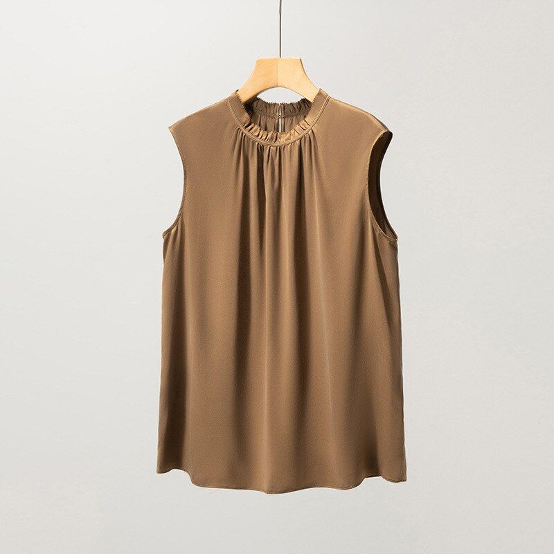 Satin Silk Ruffle Neck Sleeveless Top view 7