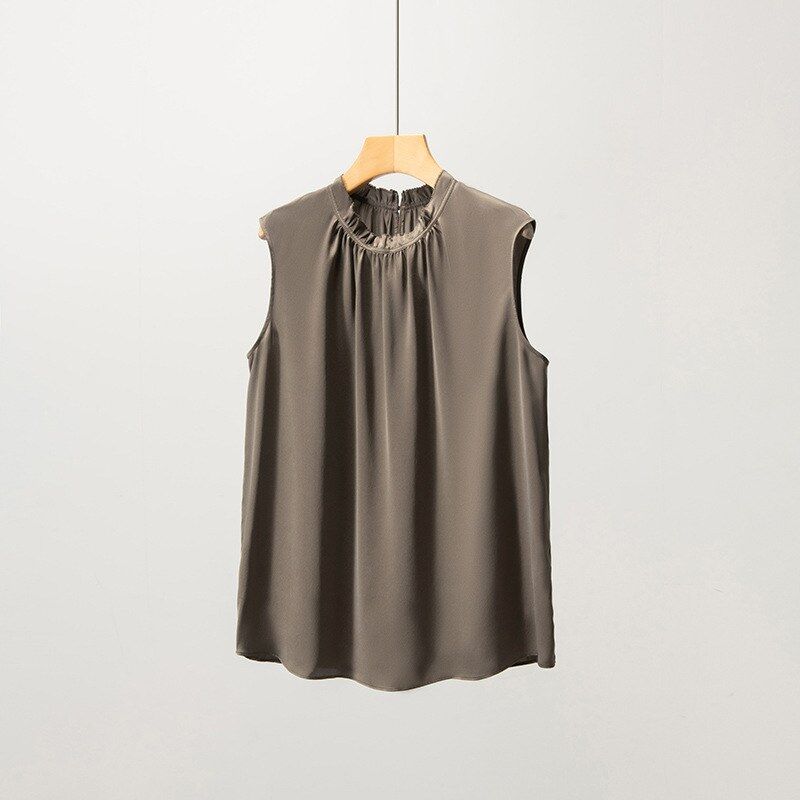 Satin Silk Ruffle Neck Sleeveless Top view 8