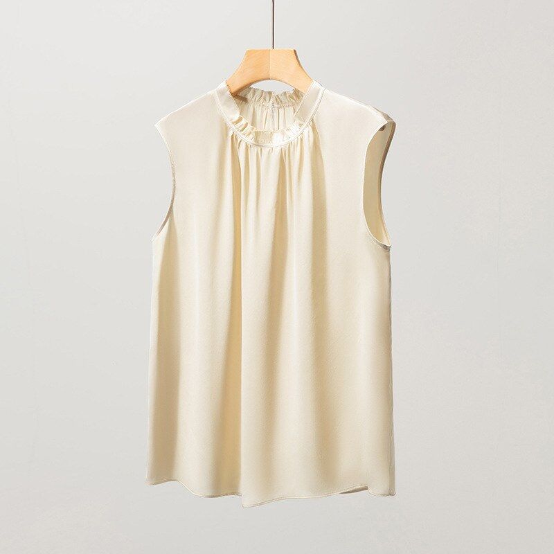 Satin Silk Ruffle Neck Sleeveless Top view 9